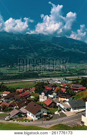 Triesenberg, Liechtenstein, 20th August 2018:- A View Of Triesenberg In Central Liechtenstein. Tries