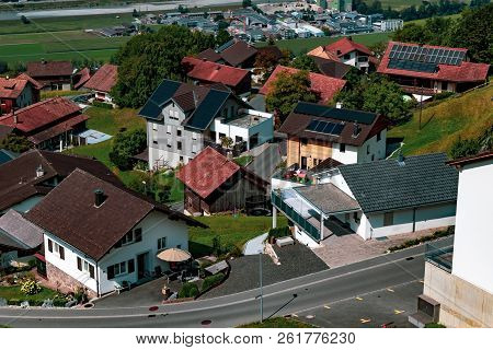 Triesenberg, Liechtenstein, 20th August 2018:- A View Of Triesenberg In Central Liechtenstein. Tries