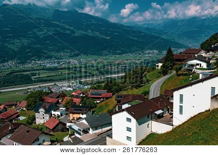 Triesenberg, Liechtenstein, 20th August 2018:- A View Of Triesenberg In Central Liechtenstein. Tries