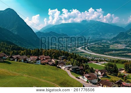 Triesenberg, Liechtenstein, 20th August 2018:- A View Of Triesenberg In Central Liechtenstein. Tries