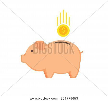 Money-box Shape Of Pig Coin With Dollar Sign Dropped In Cute Animal, Deposit And Saving Money Concep
