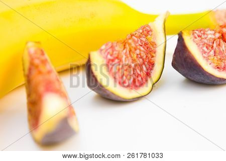 Bright Fresh Ripe Juicy Banana And Figs Fruits