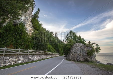 Mackinac Island Coastal Highway. M 185 On Mackinaw Island Is The Only Highway In The Us Where Vehicl