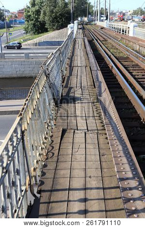 Tsarskoselsky Railway Bridge Perspective Landscape. Narrow Old Walkway.