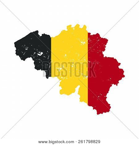 Belgium Country Silhouette With Flag On Background, Isolated On White