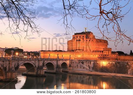 Castel Saint Angelo And River At Twilight, Rome