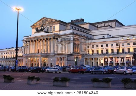 Warsaw, Poland - May 30, 2008: Warsaw Grand Theatre At Twilight On May 30, 2008 In Warsaw, Poland. T