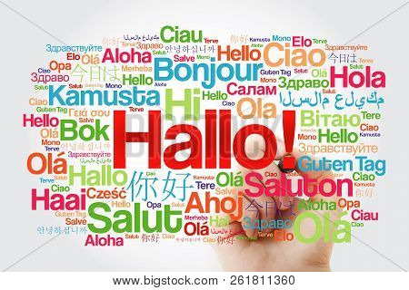 Hallo (hello Greeting In German) Word Cloud In Different Languages Of The World, Background Concept