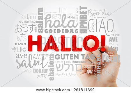 Hallo (hello Greeting In German) Word Cloud In Different Languages Of The World, Background Concept