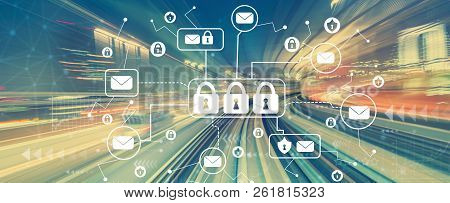 Email Security Theme With Abstract High Speed Technology Pov Motion Blur