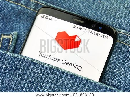 Montreal, Canada - October 4, 2018: Google Youtube Gaming App On S8 Screen. Google Youtube Gaming Ap