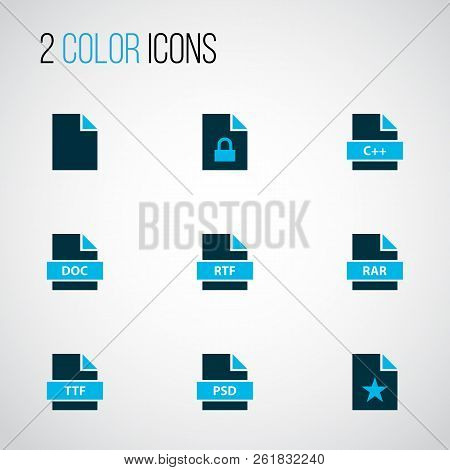 Document Icons Colored Set With Locked File, Text, Favorite File And Other Padlock Elements. Isolate