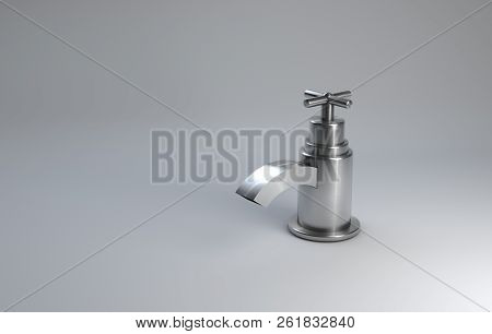 3drendering,silver Faucet Design With Shiny And Reflection On White Background
