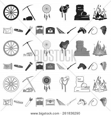 Attributes Of The Wild West Cartoon Icons In Set Collection For Design.texas And America Vector Symb