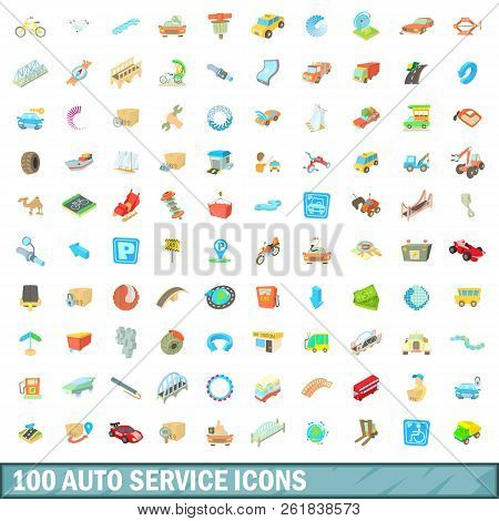 100 Autoservice Icons Set In Cartoon Style For Any Design Illustration