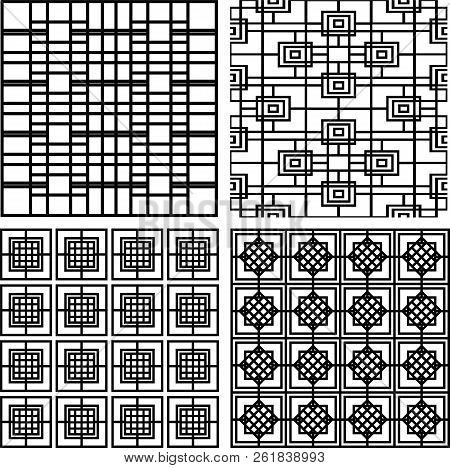 Collection Of Striped Square Seamless Geometric Patterns.