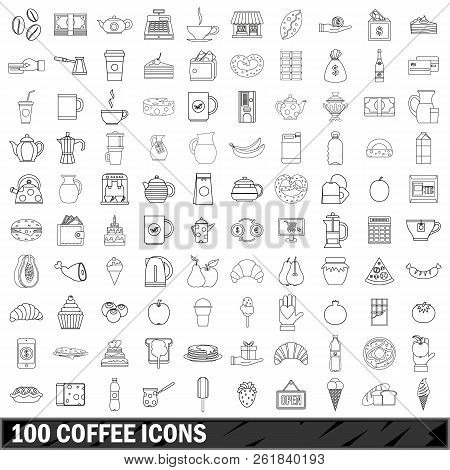 100 Coffee Set In Outline Style For Any Design Illustration