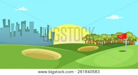 Golf Course Horizontal Banner Concept. Cartoon Illustration Of Golf Course Horizontal Banner For Web