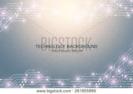 Computer Motherboard Vector Background With Circuit Board Electronic Elements. Electronic Texture Fo