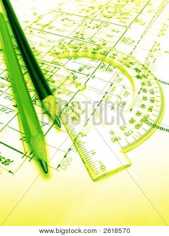 Pencils, Protractor And Drawings