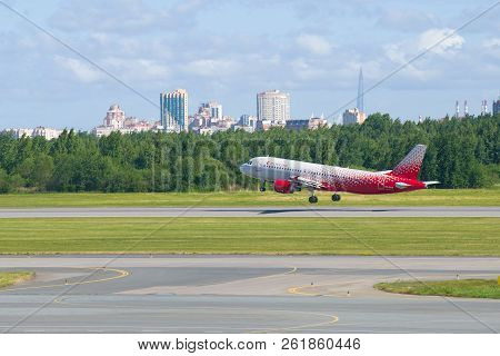 Saint Petersburg, Russia - June 20, 2018: Airbus A320-214 (vq-bcg) Of The Rossiya Airline Takes Off 
