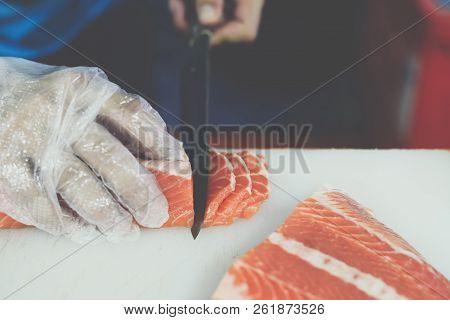 Asian Chef Slice Japanese Food Sashimi Salmon