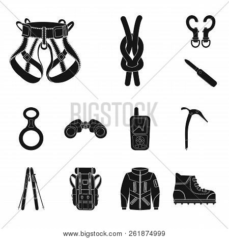 Vector Illustration Of Mountaineering And Peak Symbol. Collection Of Mountaineering And Camp Stock S