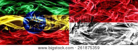 Ethiopia Vs Monaco, Monacan Colorful Smoke Flags Placed Side By Side