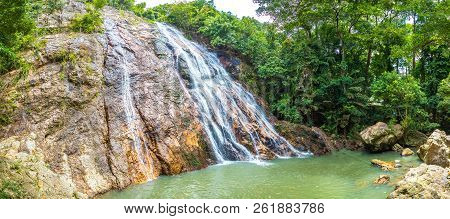 Namuang Waterfall On Koh Samui Island, Thailand In A Summer Day