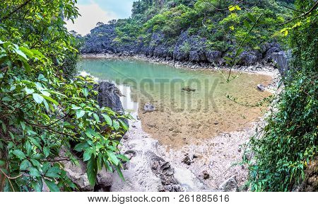 Panorama Of Huge Cave In Halon Bay, Vietnam In A Summer Day