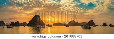 Panorama Of Sunset In Halon Bay, Vietnam In A Summer Day