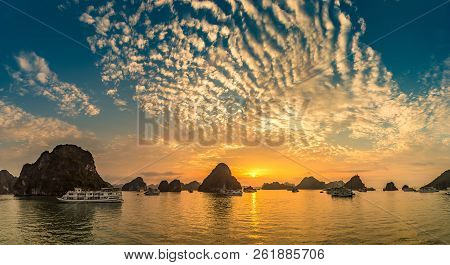 Panorama Of Sunset In Halon Bay, Vietnam In A Summer Day