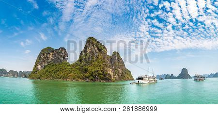 Panorama Of World Natural Heritage Halon Bay, Vietnam In A Summer Day