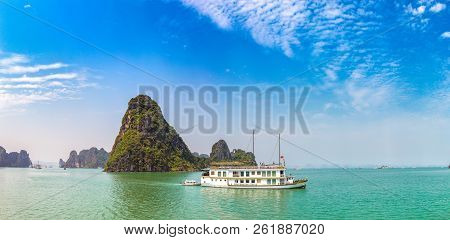 Panorama Of World Natural Heritage Halon Bay, Vietnam In A Summer Day