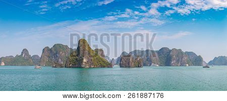 Panorama Of World Natural Heritage Halon Bay, Vietnam In A Summer Day