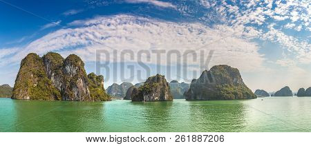 Panorama Of World Natural Heritage Halon Bay, Vietnam In A Summer Day