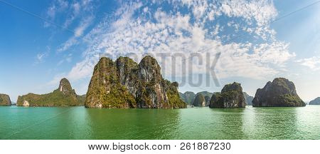 Panorama Of World Natural Heritage Halon Bay, Vietnam In A Summer Day