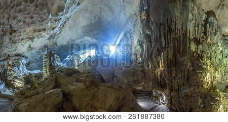 Panorama Of Huge Cave In Halon Bay, Vietnam In A Summer Day