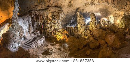Panorama Of Huge Cave In Halon Bay, Vietnam In A Summer Day