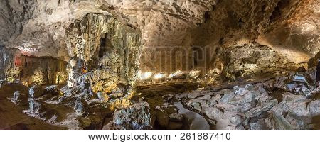 Panorama Of Huge Cave In Halon Bay, Vietnam In A Summer Day