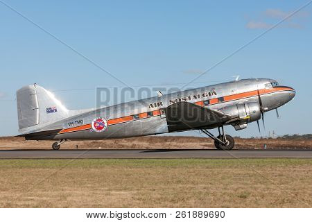 Avalon, Australia - March 2, 2013: Vintage Douglas Dc-3 Airliner Vh-tmq Operated By Air Nostalgia (s