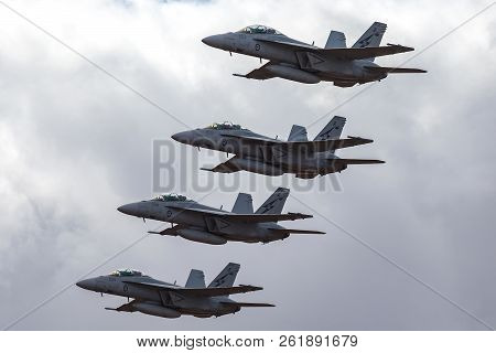 Avalon, Australia - February 28, 2013: Four Royal Australian Air Force (raaf) Boeing F/a-18f Super H