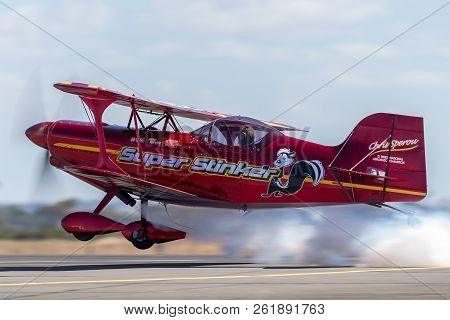Avalon, Australia - March 1, 2013: 13 Time Australian Aerobatic Champion Chris Sperou Flying His Pit