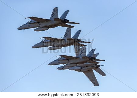 Avalon, Australia - March 1, 2013: Four Royal Australian Air Force (raaf) Boeing F/a-18f Super Horne