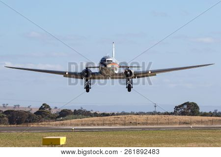 Avalon, Australia - March 2, 2013: Vintage Douglas Dc-3 Airliner Vh-tmq Operated By Air Nostalgia (s