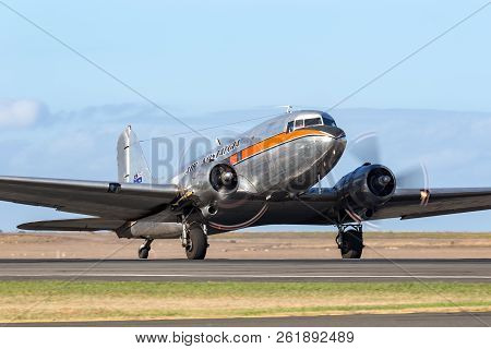 Avalon, Australia - March 2, 2013: Vintage Douglas Dc-3 Airliner Vh-tmq Operated By Air Nostalgia (s