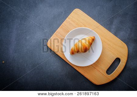 A Rich Variety Of Food Photography Croissant.
One Delicious Croissant On A Dessert White Plate On A 