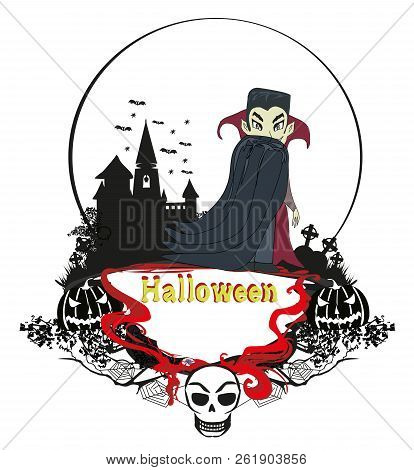 Vampire Night Set Icons Halloween Card , Vector Illustration