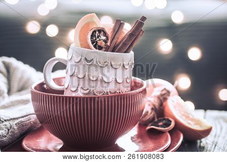 Still Life With Home Christmas Decor, Concept Of Celebration And Home Comfort