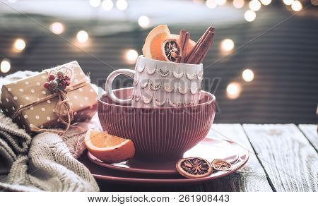 Still Life With Home Christmas Decor, Concept Of Celebration And Home Comfort